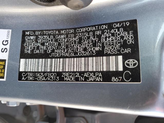 JTDEPRAE6LJ032613 - 2020 TOYOTA COROLLA LE BLUE photo 12