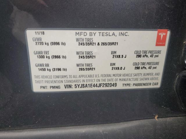 5YJSA1E44JF292049 - 2018 TESLA MODEL S Մոխրագույն լուսանկար 13