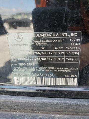 4JGBB5GB0AA580168 - 2010 MERCEDES-BENZ ML 350 BLACK photo 12