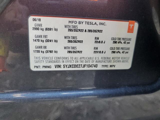 5YJXCDE27JF104740 - 2018 TESLA MODEL X GRAY photo 12