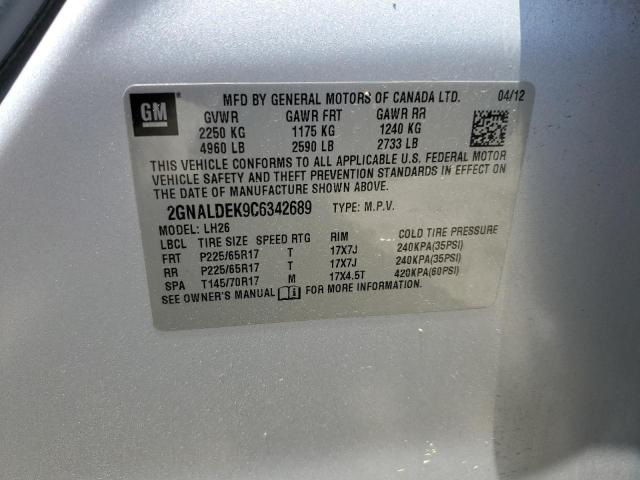 2GNALDEK9C6342689 - 2012 CHEVROLET EQUINOX LT SILVER photo 12