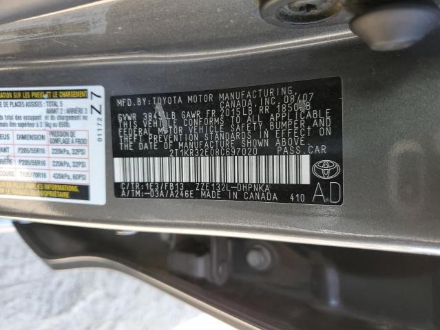 2T1KR32E08C697020 - 2008 TOYOTA COROLLA MA XR GRAY photo 13