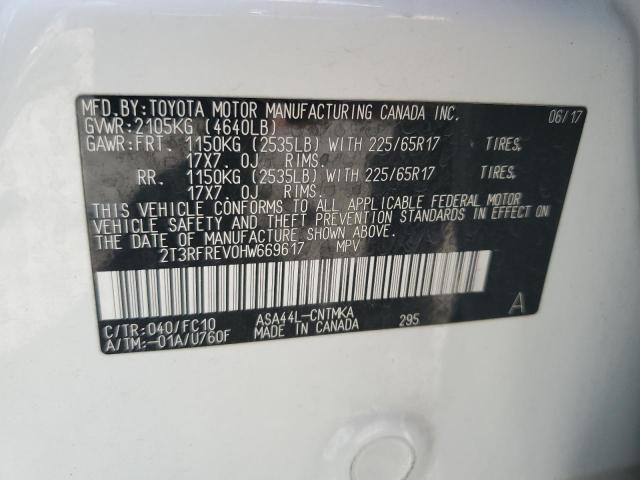 2T3RFREV0HW669617 - 2017 TOYOTA RAV4 XLE WHITE photo 13