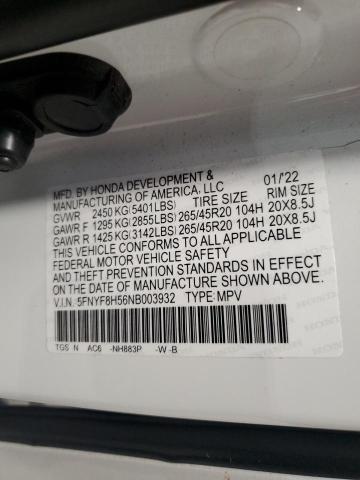 5FNYF8H56NB003932 - 2022 HONDA PASSPORT EXL أبيض صورة 13