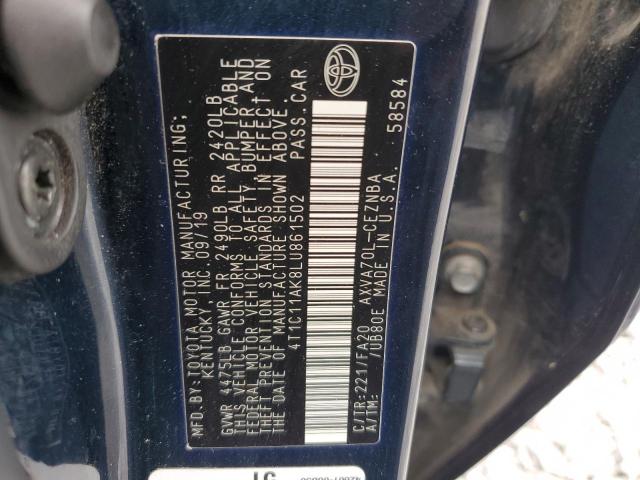4T1C11AK8LU861502 - 2020 TOYOTA CAMRY LE BLUE photo 12