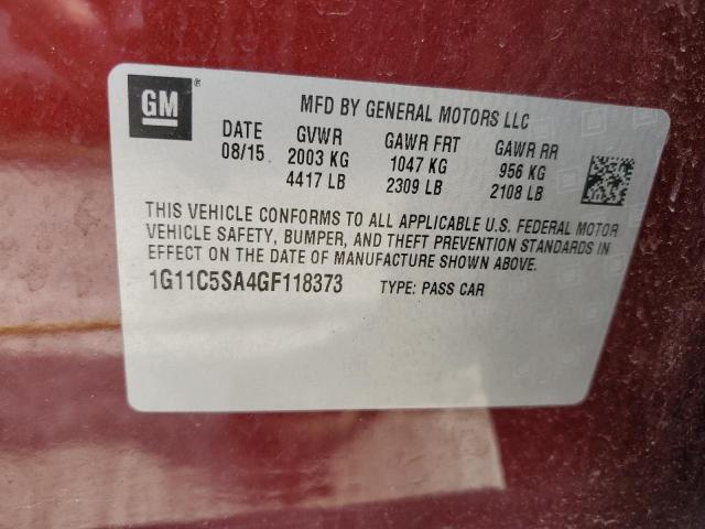 1G11C5SA4GF118373 - 2016 CHEVROLET MALIBU LIM LT 勃艮第红 照片 12
