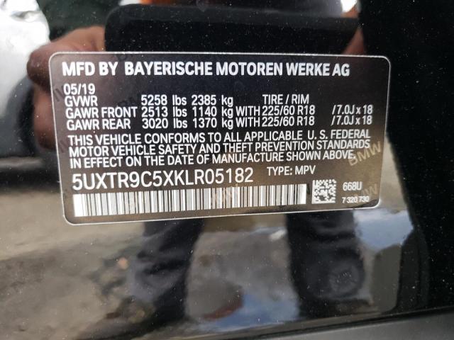 5UXTR9C5XKLR05182 - 2019 BMW X3 XDRIVE30I BLACK photo 12