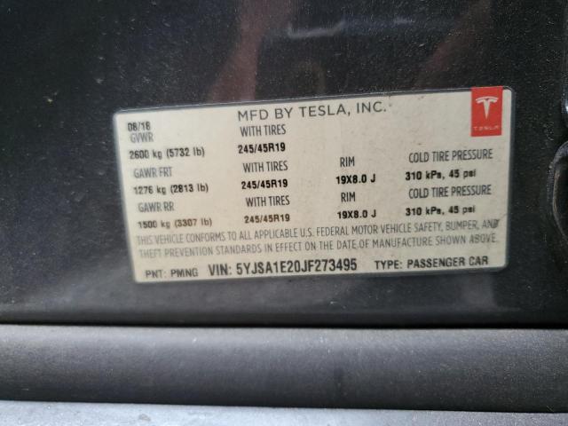 5YJSA1E20JF273495 - 2018 TESLA MODEL S GRAY photo 12