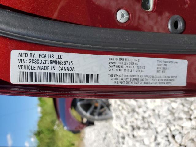 2C3CDZFJ9MH635715 - 2021 DODGE CHALLENGER R/T SCAT PACK BURGUNDY photo 12