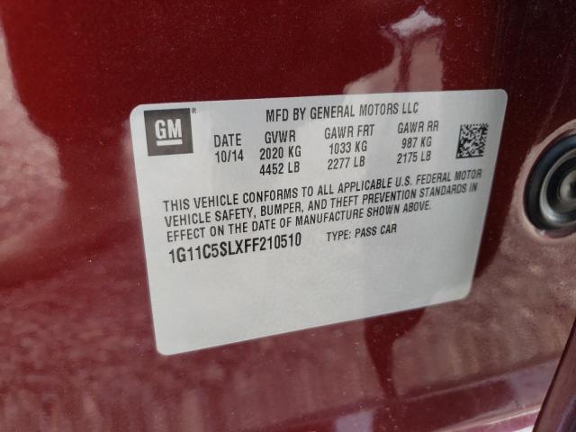 1G11C5SLXFF210510 - 2015 CHEVROLET MALIBU 1LT 栗色 照片 12