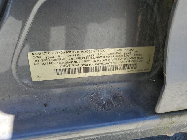 3VWEF71K07M199729 - 2007 VOLKSWAGEN JETTA WOLFSBURG 灰色 照片 12