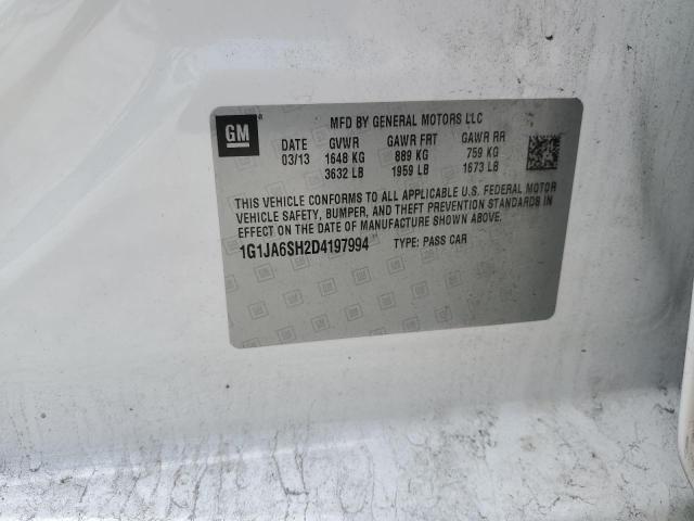 1G1JA6SH2D4197994 - 2013 CHEVROLET SONIC LS 白色 照片 12