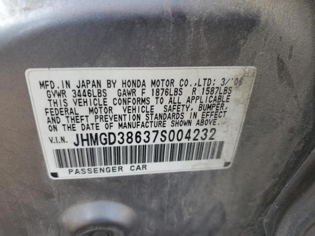 JHMGD38637S004232 - 2007 HONDA FIT S 灰色 照片 12