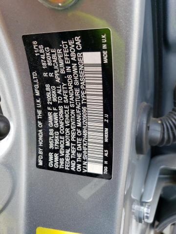 SHHFK7H48HU209096 - 2017 HONDA CIVIC SPORT 银色 照片 12