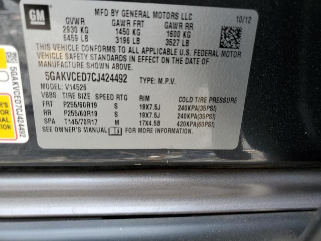 5GAKVCED7CJ424492 - 2012 BUICK ENCLAVE GRAY photo 13