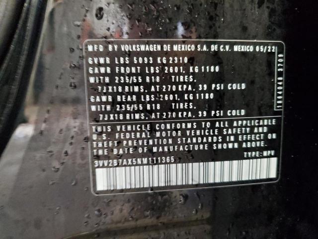 3VV2B7AX5NM111365 - 2022 VOLKSWAGEN TIGUAN SE BLACK photo 13