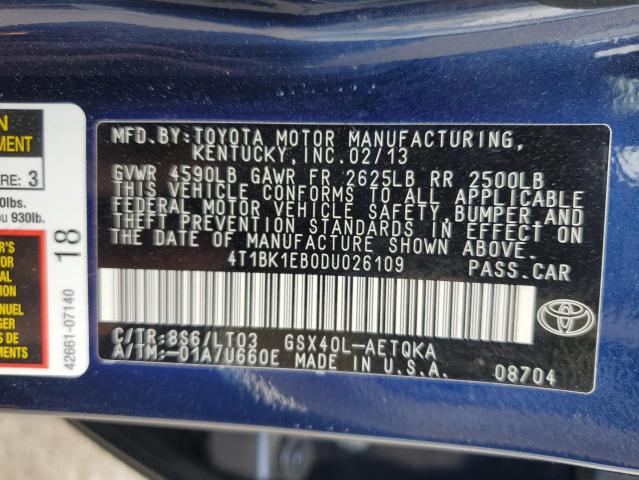 4T1BK1EB0DU026109 - 2013 TOYOTA AVALON BASE BLUE photo 13