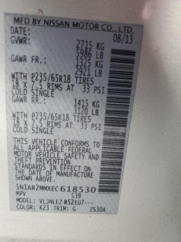 5N1AR2MMXEC618530 - 2014 NISSAN PATHFINDER S SILVER photo 14