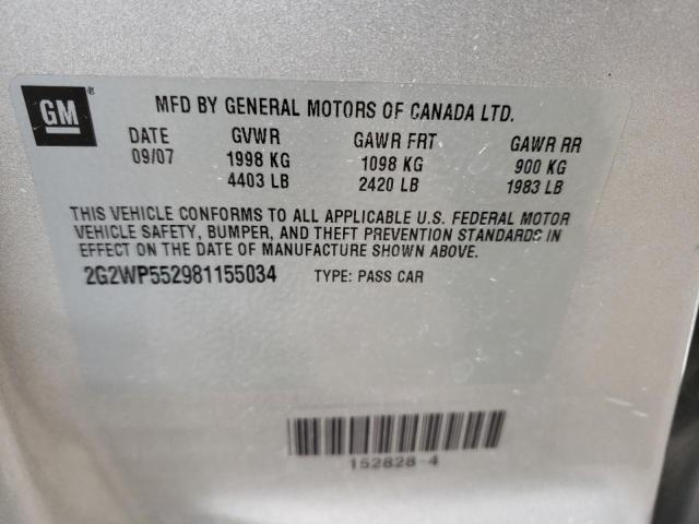 2G2WP552981155034 - 2008 PONTIAC GRAND PRIX 银色 照片 12