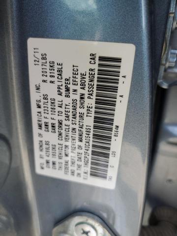 1HGCP2F40CA054851 - 2012 HONDA ACCORD LXP BLUE photo 13