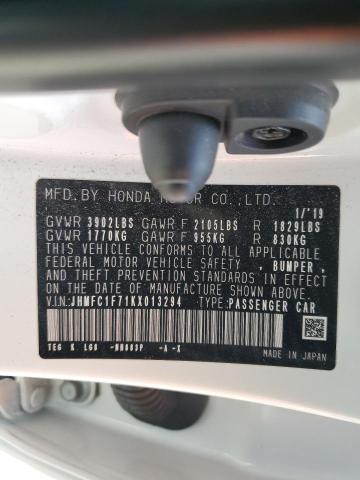 JHMFC1F71KX013294 - 2019 HONDA CIVIC EXL 白色 照片 12