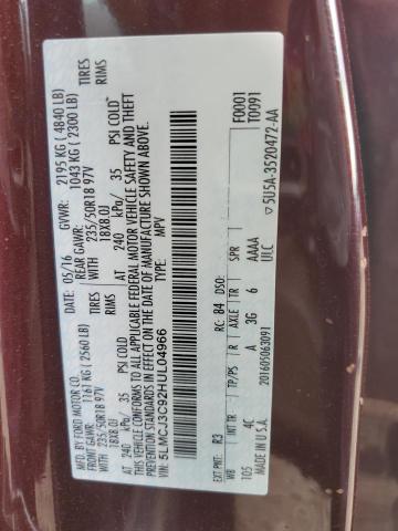 5LMCJ3C92HUL04966 - 2017 LINCOLN MKC RESERVE ბურგუნდია ფოტო 12