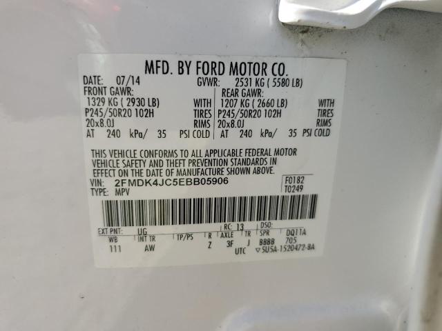 2FMDK4JC5EBB05906 - 2014 FORD EDGE SEL WHITE photo 13