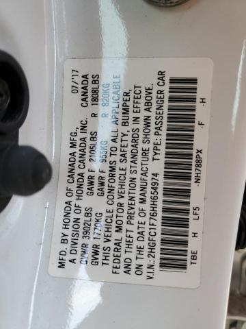 2HGFC1F76HH654974 - 2017 HONDA CIVIC EXL Ağ foto 12