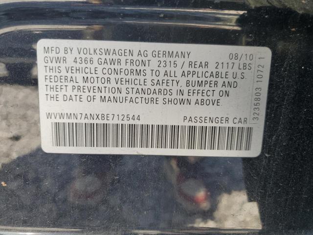 WVWMN7ANXBE712544 - 2011 VOLKSWAGEN CC SPORT BLACK photo 12