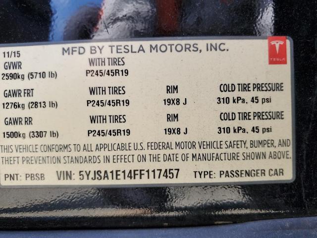 5YJSA1E14FF117457 - 2015 TESLA MODEL S CHARCOAL photo 12