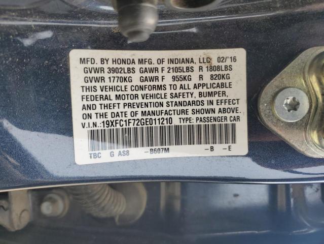 19XFC1F72GE011210 - 2016 HONDA CIVIC EXL BLUE photo 13