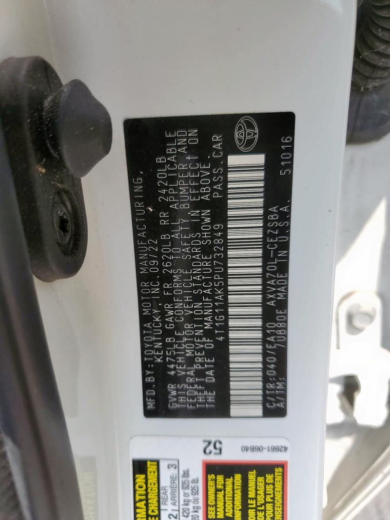 4T1G11AK5PU732849 - 2023 TOYOTA CAMRY SE NIGHT SHADE WHITE photo 12