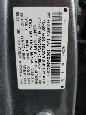 1HGCP36829A020654 - 2009 HONDA ACCORD EXL GRAY photo 12