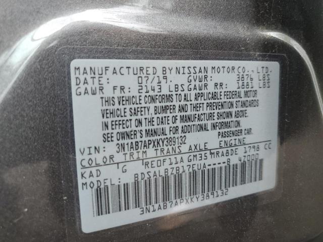 3N1AB7APXKY389132 - 2019 NISSAN SENTRA S GRAY photo 13