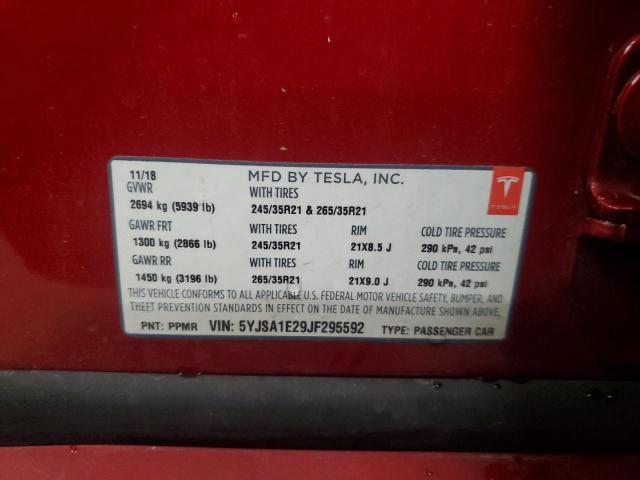 5YJSA1E29JF295592 - 2018 TESLA MODEL S RED photo 12