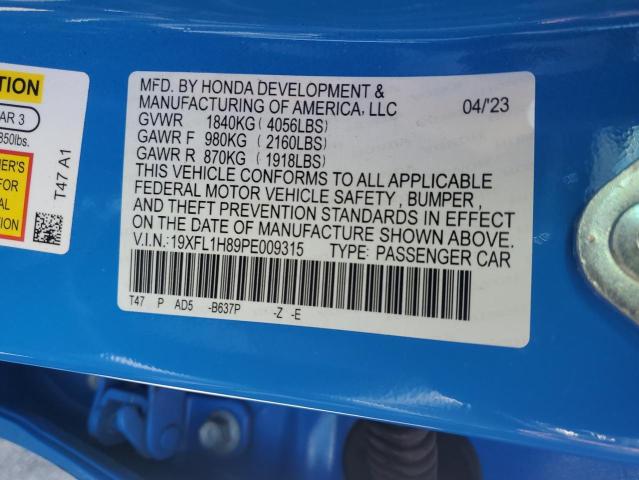 19XFL1H89PE009315 - 2023 HONDA CIVIC SPORT TOURING BLUE photo 13