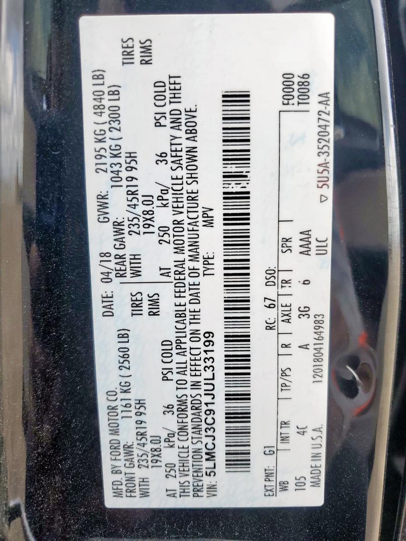 5LMCJ3C91JUL33199 - 2018 LINCOLN MKC RESERVE BLACK photo 13