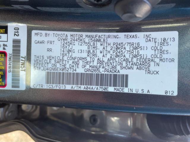 5TFJU4GN6EX052734 - 2014 TOYOTA TACOMA DOUBLE CAB PRERUNNER GRAY photo 10