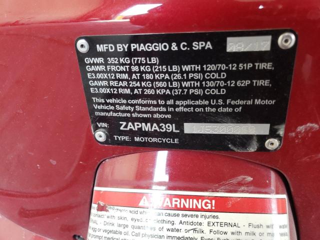 ZAPMA39L1J5300050 - 2018 VESPA GTS 300 RED photo 10