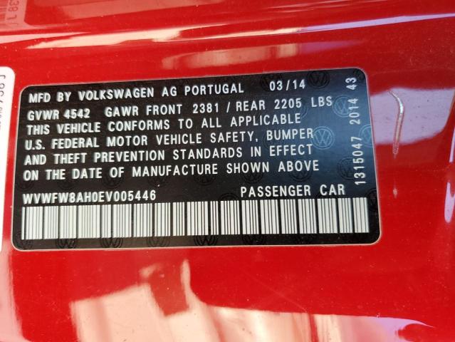 WVWFW8AH0EV005446 - 2014 VOLKSWAGEN EOS LUX RED photo 12