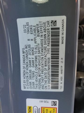 2HGFE2F57NH576506 - 2022 HONDA CIVIC SPORT 灰色 照片 12