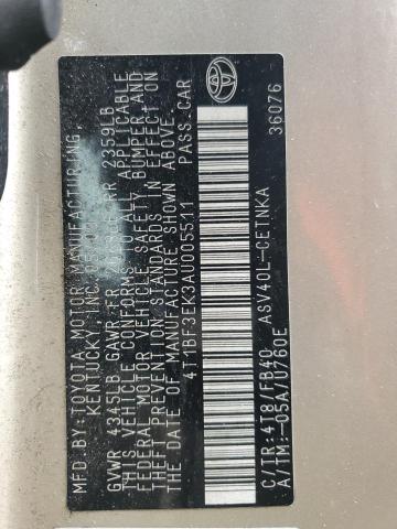 4T1BF3EK3AU005511 - 2010 TOYOTA CAMRY BASE GOLD photo 12