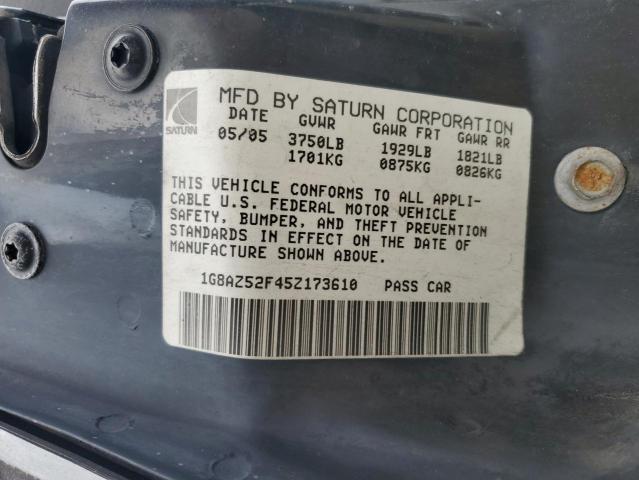 1G8AZ52F45Z173610 - 2005 SATURN ION LEVEL 2 შავი ფოტო 12