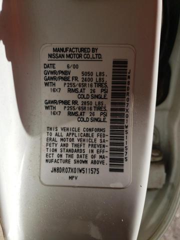JN8DR07X01W511575 - 2001 NISSAN PATHFINDER LE 白色 照片 14