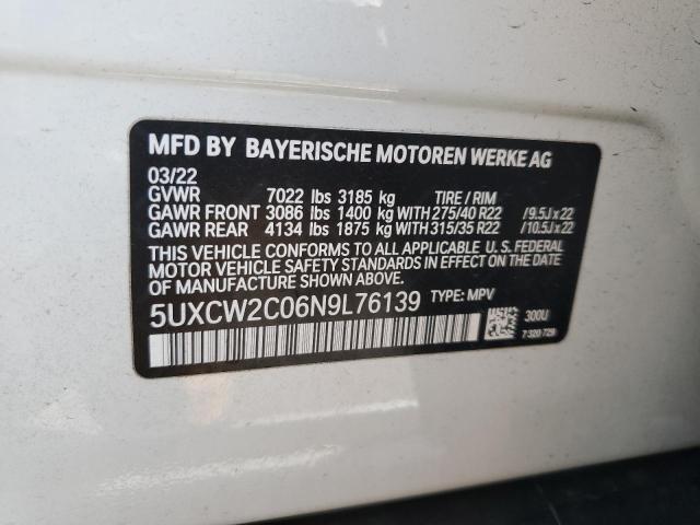 5UXCW2C06N9L76139 - 2022 BMW X7 XDRIVE40I WHITE photo 14
