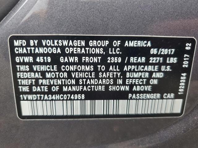 1VWDT7A34HC074958 - 2017 VOLKSWAGEN PASSAT R-LINE Boz foto 12