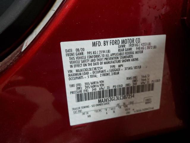 MAJ6S3GL3LC387254 - 2020 FORD ECOSPORT SE 勃艮第红 照片 13