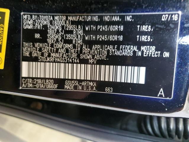 5TDJKRFH4GS314144 - 2016 TOYOTA HIGHLANDER XLE Qara foto 14