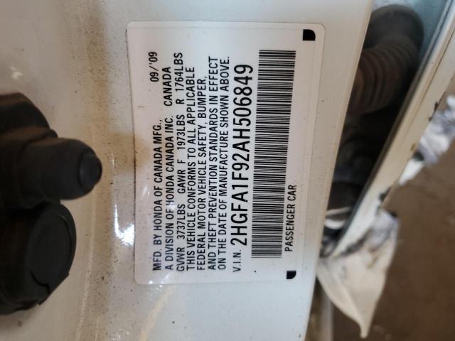 2HGFA1F92AH506849 - 2010 HONDA CIVIC EXL 白色 照片 12