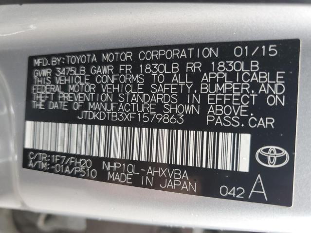 JTDKDTB3XF1579863 - 2015 TOYOTA PRIUS C SILVER photo 12